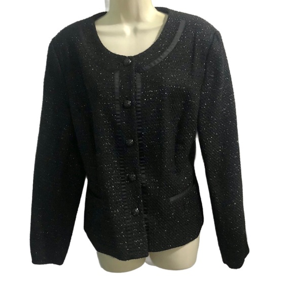 NWT Covington Black‎ Metallic Shimmer Structured Knit Blazer Jacket Women’s XL - Picture 1 of 9